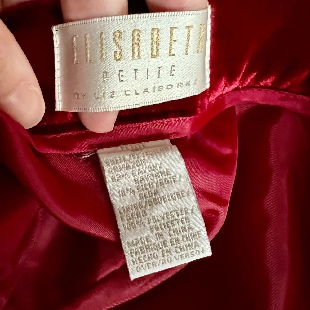 Vintage NWT Elisabeth Silk Velvet Crimson Red Velour Pencil High Waist Skirt 18P